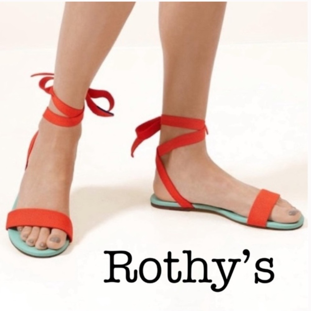 * New Rothy’s Picnic Wrap orange/turquoise wrap sandals 8